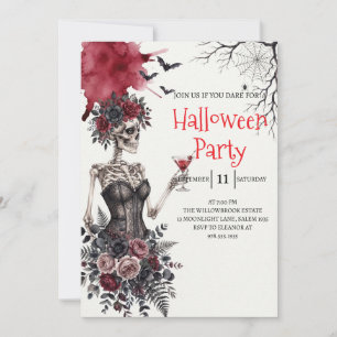 Gothische dame skelet Halloween-feest uitnodiging