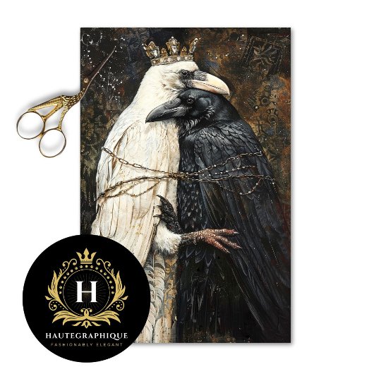 Gothische Decoupage van Verliefde Kroonraafels  Tissuepapier