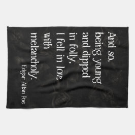 Gothische dode roos en Poe citaat Theedoek