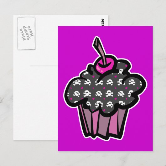 gothische doodshoofd kruisbeenderen cupcake briefkaart (Voorkant / Achterkant)