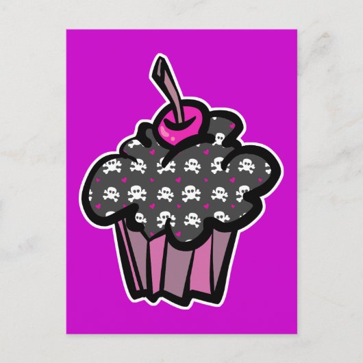 gothische doodshoofd kruisbeenderen cupcake briefkaart (Voorkant)