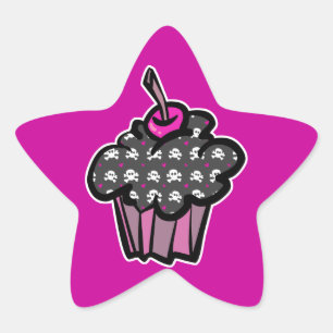 gothische doodshoofd kruisbeenderen cupcake ster sticker