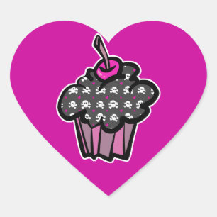 gothische doodskop kruisbeenderen cupcake hart sticker