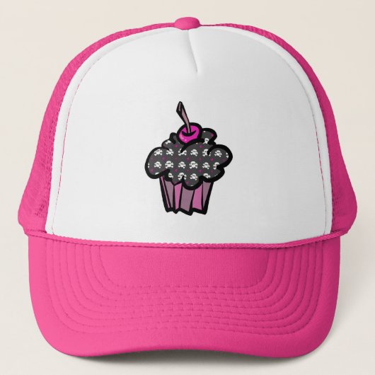 gothische doodskop kruisbeenderen cupcake trucker pet (Voorkant)