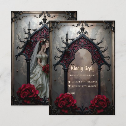 Gothische eeuwige liefde RSVP kaartje (Voorkant / Achterkant)