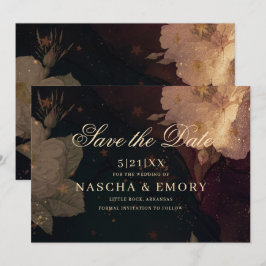 Gothische Elegante Donkerrode Bloemrijke Boho Brui Save The Date
