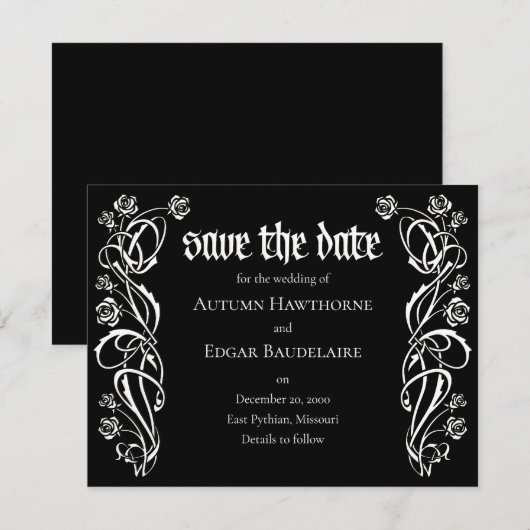 Gothische Elegante Rozen Bruiloft Save The Date (Voorkant / Achterkant)