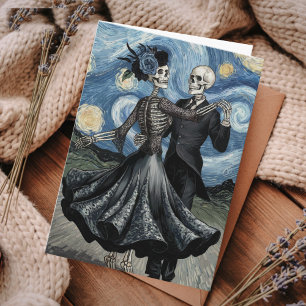 Gothische elegante skeletten dansen in het maanlic kaart
