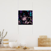 Gothische Emo Anime Meisje & Kat Poster (Keuken)