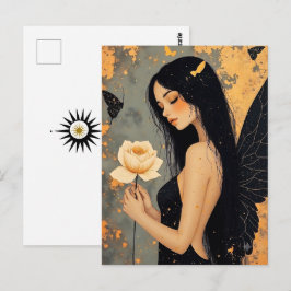 Gothische engel en roos | Contact houden Briefkaart