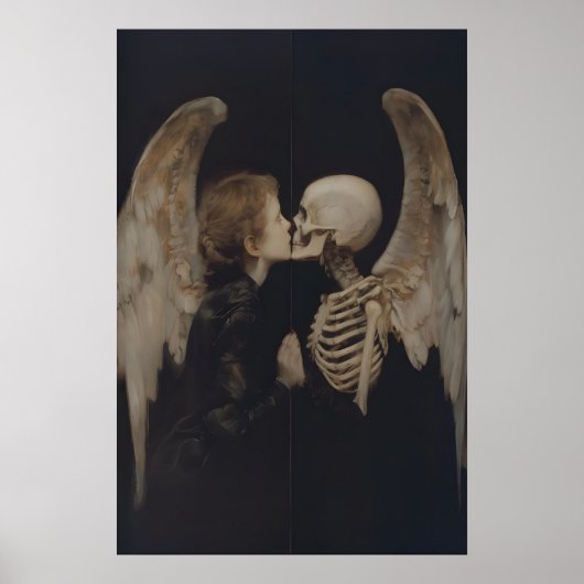 Gothische engel spiegel reflectie skelet kunst poster (Voorkant)