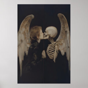 Gothische engel spiegelreflectie skelet kunst poster