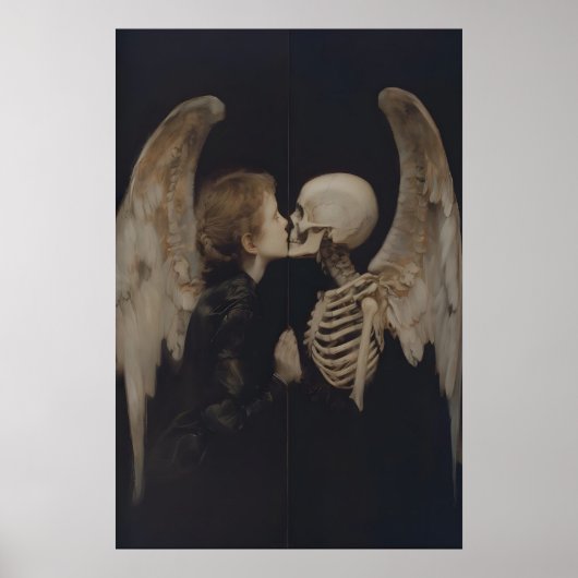 Gothische engel spiegelreflectie skelet kunst poster (Voorkant)