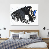Gothische engelenvleugels Zwarte Kat Blauwe Fee Canvas Afdruk (Insitu (Slaapkamer))