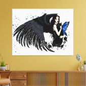 Gothische engelenvleugels Zwarte Kat Blauwe Fee Canvas Afdruk (Insitu (Woonkamer))