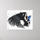 Gothische engelenvleugels Zwarte Kat Blauwe Fee Canvas Afdruk (Voorkant)