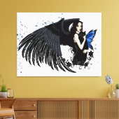 Gothische engelenvleugels Zwarte Kat Blauwe Fee Canvas Afdruk (Insitu (Woonkamer))