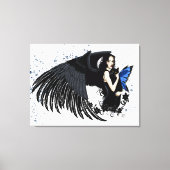 Gothische engelenvleugels Zwarte Kat Blauwe Fee Canvas Afdruk (Voorkant)