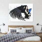 Gothische engelenvleugels Zwarte Kat Blauwe Fee Canvas Afdruk (Insitu (Slaapkamer))