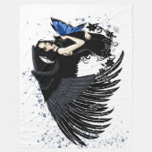 Gothische engelenvleugels Zwarte Kat Blauwe Fee Fleece Deken (Voorkant)