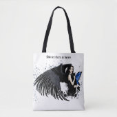 Gothische engelenvleugels Zwarte Kat Blauwe Fee Tote Bag (Voorkant)