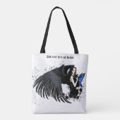 Gothische engelenvleugels Zwarte Kat Blauwe Fee Tote Bag (Achterkant)
