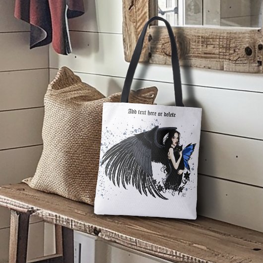 Gothische engelenvleugels Zwarte Kat Blauwe Fee Tote Bag