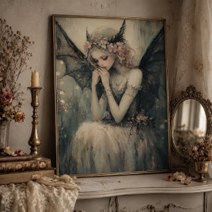 Gothische Fantasy Fee met Bloemenkroon Muurkunst Foto Afdruk