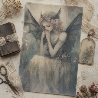 Gothische Fantasyfee met Bloemenkroon Decoupage Tissuepapier