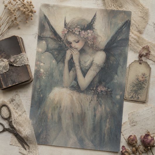 Gothische Fantasyfee met Bloemenkroon Decoupage Tissuepapier