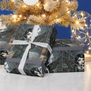 Gothische fee donkere vleugels betoverde bibliothe cadeaupapier