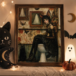 Gothische fee zwarte kat Halloween wanddecoratie Poster