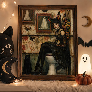 Gothische fee zwarte kat Halloween wanddecoratie Poster