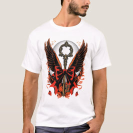 Gothische fluwelen boogsleutel met vleugels & maan t-shirt