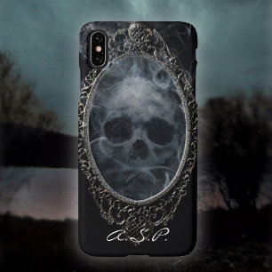 Gothische Geest Schedel Sierlijke Frame Zwart Zilv iPhone 15 Plus Case
