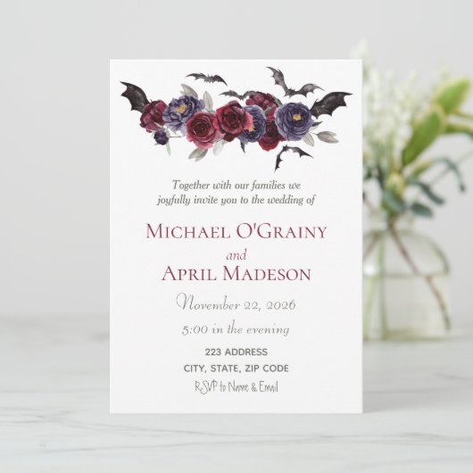 Gothische Gothic vlekt donkere uitnodiging tot huw (Staand voorkant)