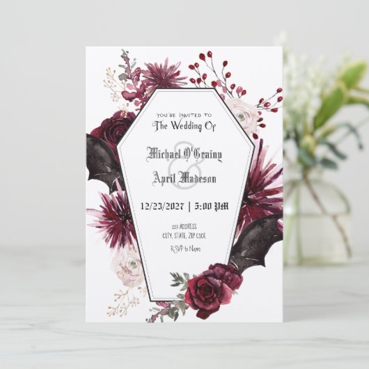 Gothische Gothic vlekt donkere uitnodiging tot huw (Staand voorkant)