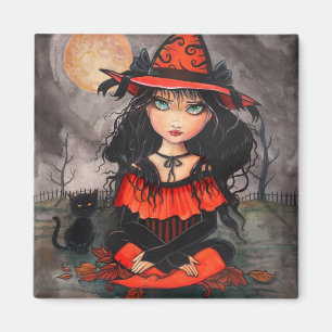 Gothische Grote Ogen Halloween Heksenkat Kunstmagn Magneet
