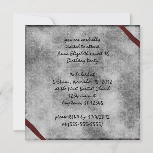 Gothische Grunge Uitnodiging Rode Moeders (Achterkant)