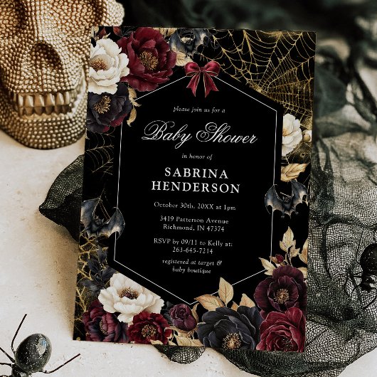 Gothische Halloween baby shower uitnodiging