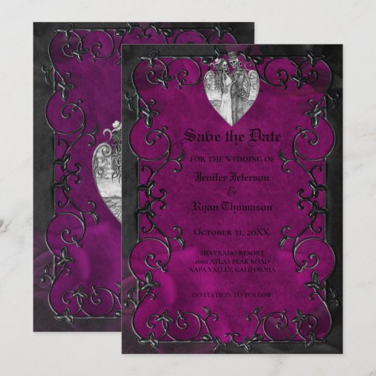 Gothische halloween bruiloft save the date uitnodi aankondiging (Voorkant / Achterkant)