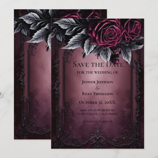 Gothische halloween bruiloft save the date uitnodi aankondiging (Voorkant / Achterkant)
