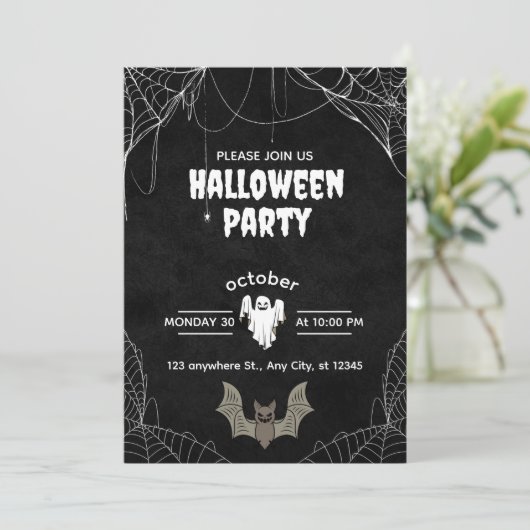 Gothische Halloween-feestuitnodiging met Spinnen Kaart (Staand voorkant)