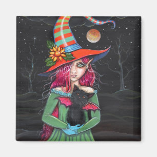Gothische Halloween Heks Kat Magneet