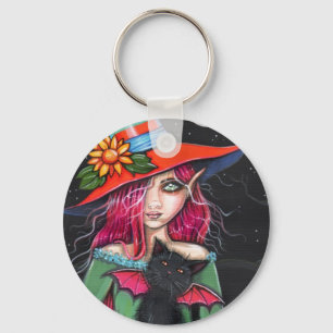 Gothische Halloween Heks Kat Sleutelhanger
