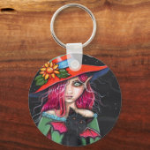 Gothische Halloween Heks Kat Sleutelhanger (Voorkant)