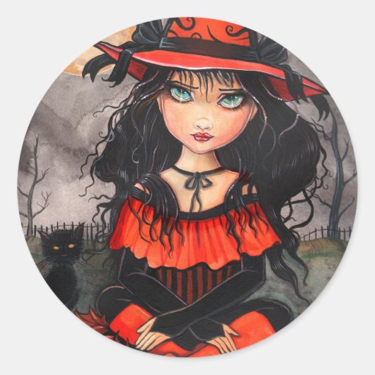 Gothische Halloween Heksenkat Stickers (Voorkant)