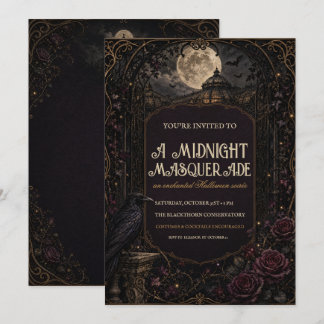 Gothische Halloween-maskeradefeestuitnodiging Kaart