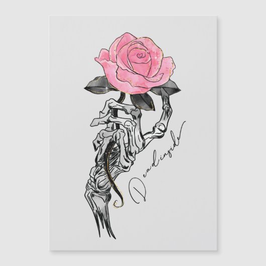 Gothische hand skelet met roze roos | Dood van bin (Voorkant)