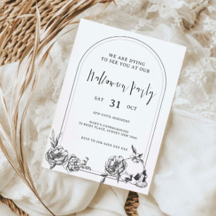 Gothische handgetekende bloemen op Halloween Party Kaart